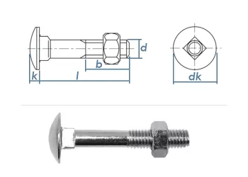 M6 x 25mm Torbandschrauben DIN603 Stahl verzinkt (10 Stk.)