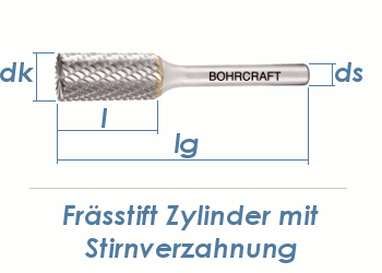 10mm HM-Frässtift Zylinderform mit Stirnverzahnung (1 Stk.)