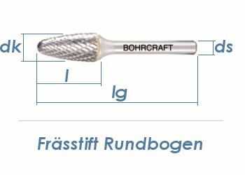 12mm HM-Frässtift Rundbogen (1 Stk.)