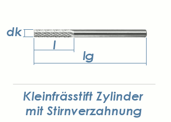 3mm HM-Kleinfrässtift Zylinderform mit Stirnverzahnung (1 Stk.)