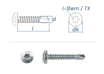 3,9 x 19mm Bohrschrauben Linsenkopf TX DIN7504 Edelstahl A2 (10 Stk.)