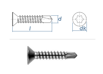 3,9 x 16mm Bohrschrauben Senkkopf TX DIN7504 Edelstahl A2  (10 Stk.)