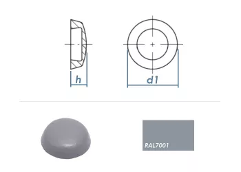Abdeckkappen f. 3,9mm Kappenschrauben -  RAL7001 Grau (100 Stk.)