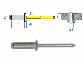 3 x 16mm Blindniete Alu/Stahl DIN7337 (100 Stk.)