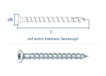 3 x 20mm Scharnierschrauben PZ weiss verzinkt  (100 Stk.)