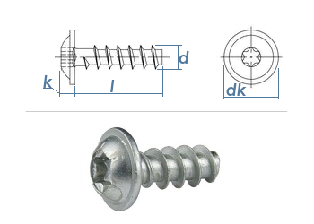 3 x 8mm Flachrundkopfschraube TX m. Flansch  für Thermoplaste Stahl verzinkt (10 Stk.)