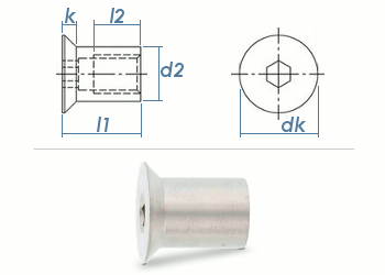 M4 x 12mm Hülsenmutter mit Senkkopf ISK Edelstahl A1 (1 Stk.)