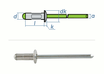 4 x 9,5mm Mehrbereichsblindniete Alu/ Edelstahl A2 (10 Stk.)