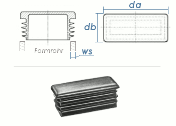 25 x 15mm / WS:0,8-2,5mm Lamellenstopfen rechteckig PE schwarz (10 Stk.)