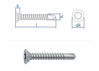 6,3 x 45mm Bohrschrauben Senkkopf TX DIN7504 Stahl verzinkt  (10 Stk.)