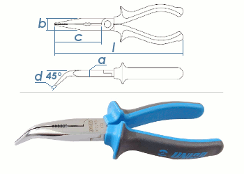 200mm Flachrundzange 512/1BI mit Schneide und langen Backen, 45° gebogen  (1 Stk.)