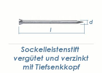 1,4 x 25mm Sockelleistenstifte vergütet Stahl verzinkt (100 Stk.)