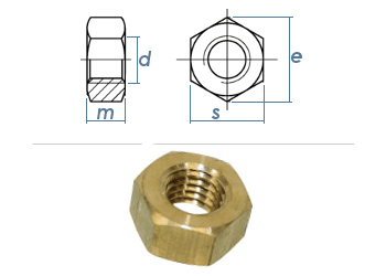 M10 Sechskantmuttern DIN934 Messing blank (1 Stk.)