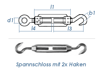 M6 Spannschloss mit 2 Haken Edelstahl A4 (1 Stk.)