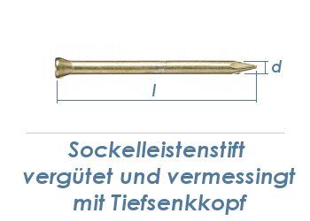 1,4 x 40mm Sockelleistenstifte vergütet Stahl vermessingt (10 Stk.)