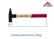 200g STUBAI Schlosserhammer mit Holzstiel und Schlagschutz (1 Stk.)
