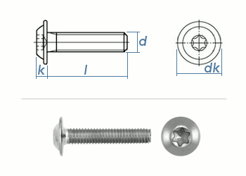 M6 x 8mm Linsenflachkopfschraube m. Flansch TX ISO7380-2 Edelstahl A2 (10 Stk.)