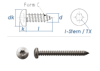 3,5 x 25mm Blechschrauben Linsenkopf TX verzinkt  DIN7981-C  (100 Stk.)