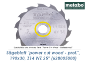 190 x 30mm Metabo S&auml;geblatt Power Cut Wood Professional Z14 WZ 25&deg; (1 Stk.)