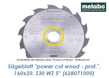 160 x 20mm Metabo Sägeblatt Power Cut Wood Professional Z30 WZ 5° (1 Stk.)
