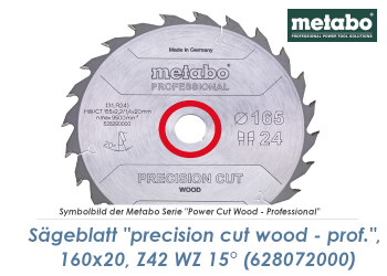 160 x 20mm Metabo Sägeblatt Precision Cut Wood Professional Z42 WZ 15° (1 Stk.)