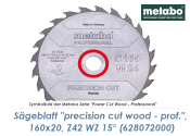 160 x 20mm Metabo S&auml;geblatt Precision Cut Wood...