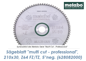 210 x 30mm Metabo Sägeblatt Multi Cut Professional...