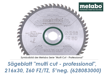 216 x 30mm Metabo Sägeblatt Multi Cut Professional Z60 FZ/TZ 5° NEG. (1 Stk.)