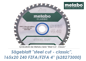 165 x 20mm Metabo Sägeblatt Steel Cut Classic Z40 FZFA/FZFA 4° NEG. (1 Stk.)