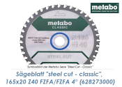 165 x 20mm Metabo Sägeblatt Steel Cut Classic Z40...