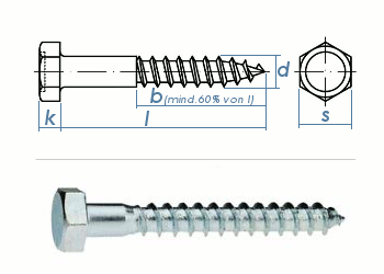 6 x 140mm Sechskant-Holzschrauben DIN 571  Verzinkt (10 Stk.)