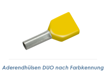 6 x 20mm Duo-Aderendhülsen isoliert gelb (10 Stk.)