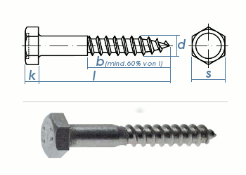 10 x 80mm Sechskant-Holzschrauben DIN 571  Edelstahl A2 (1 Stk.)