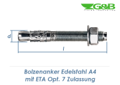 M10 x 100mm Bolzenanker Edelstahl A4 - ETA Opt. 7 (1 Stk.)