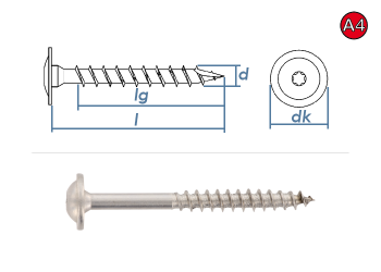 5 x 70mm Holzbauschrauben TX Tellerkopf Edelstahl A4  (1 Stk.)