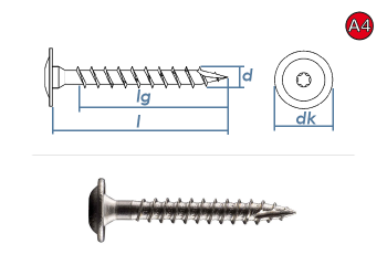 5 x 80mm Holzbauschrauben TX Tellerkopf Edelstahl A4  (1 Stk.)