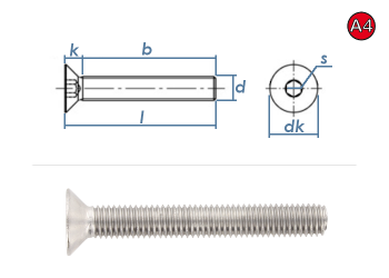 M8 x 50mm Senkschrauben ISO10642 Edelstahl A4 (1 Stk.)