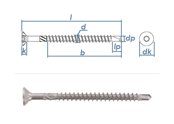 5 x 50mm Holzbauschrauben TX mit Bohrspitze und Schälrippen Edelstahl C1 (10 Stk.)