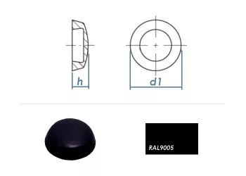Abdeckkappen f. 3,9mm Kappenschrauben - RAL9005 Tiefschwarz (100 Stk.)
