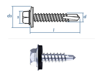 4,8 x 38mm Bohrschrauben m. Sechskantkopf u. Dichtscheibe Edelstahl C1 gehärtet (1 Stk.)