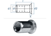 M5 x 6,9 x 13,5mm Blindnietmutter Senkkopf Stahl verzinkt...