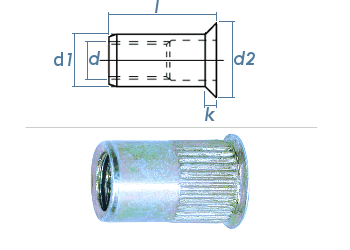 M5 x 6,9 x 11,5mm Blindnietmutter Mini-Senkkopf Stahl verzinkt (10 Stk.)