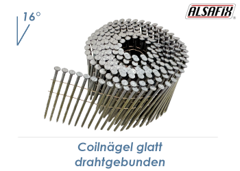 3,1 x 70mm Coilnägel glatt, 16° drahtgebunden, Stahl blank (1 Rolle zu 250 Stk.)