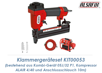 Druckluft Klammergeräte Set 05J/32 für Typ J Nägel/ Typ E Klammern inkl. Kompressor + 10m Druckluftschlauch (1 Stk.)