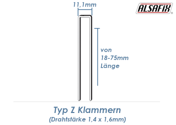 40mm Klammern Typ Z verzinkt geharzt (1 Pkg. zu 10.000 Stk.)