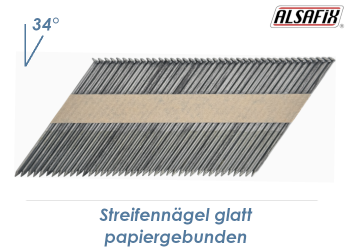 3,1 x 90mm Streifennägel glatt, 34° papiergebunden, Stahl blank (1 Streifen zu 40 Stk.)