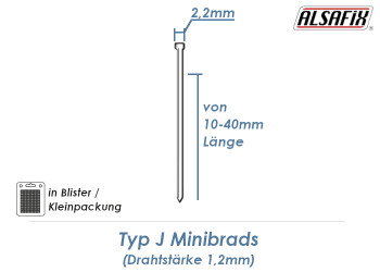 16mm Minibrads Typ J (1 Pkg. zu 1600 Stk.)