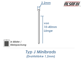 30mm Minibrads Typ J (1 Pkg. zu 1000 Stk.)