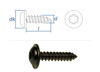3,9 x 16mm Blechschrauben Linsenkopf mit Bund TX schwarz verzinkt  ~ DIN968-C  (10 Stk.)