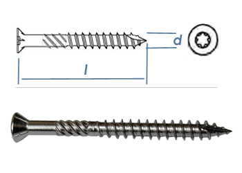 5 x 60mm Terrassen- / Holzbauschrauben Zierkopf Edelstahl C1 TX25  (10 Stk.)